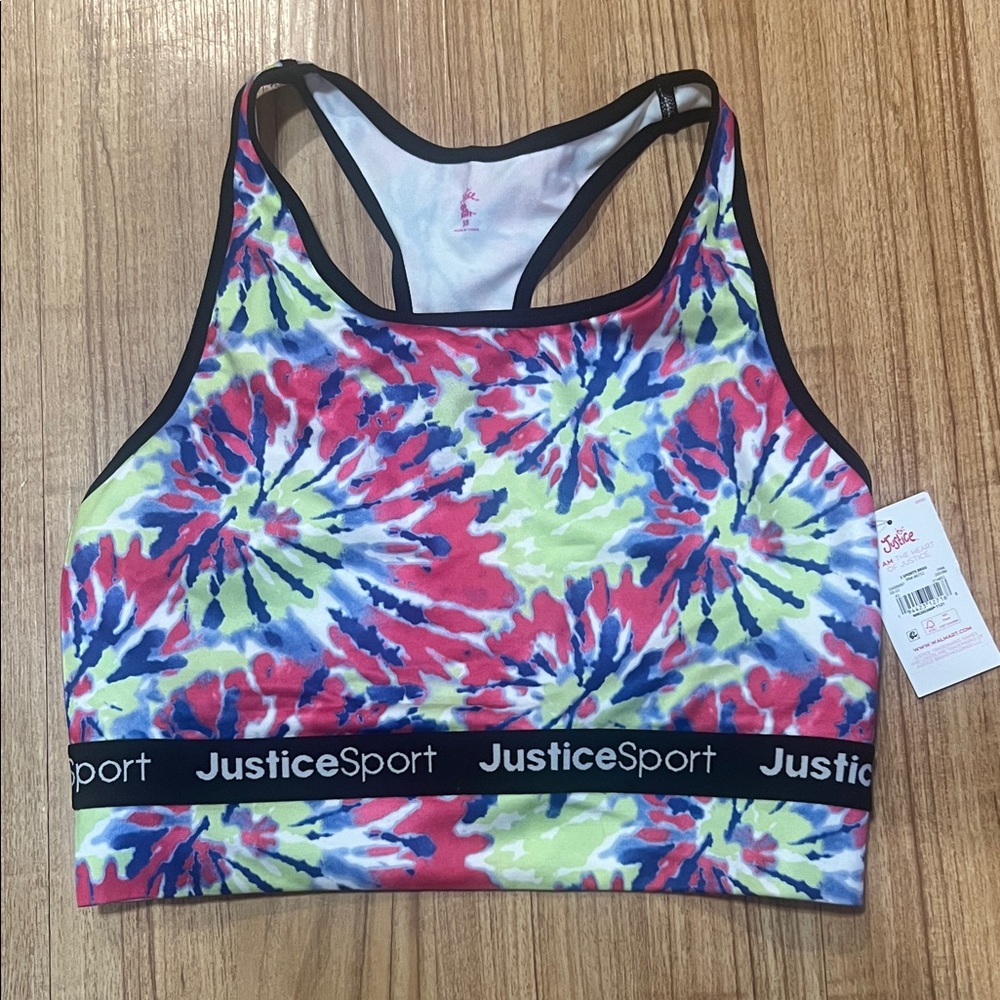 NWT Juniors Justice Sport Tie-Dye Racerback Bra